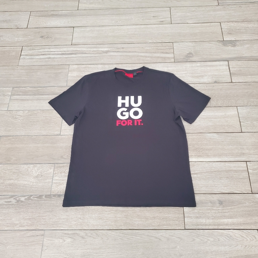 NWOT HUGO BOSS men's 100% cotton black graphic HUGO FOR IT crewneck tee size XXL